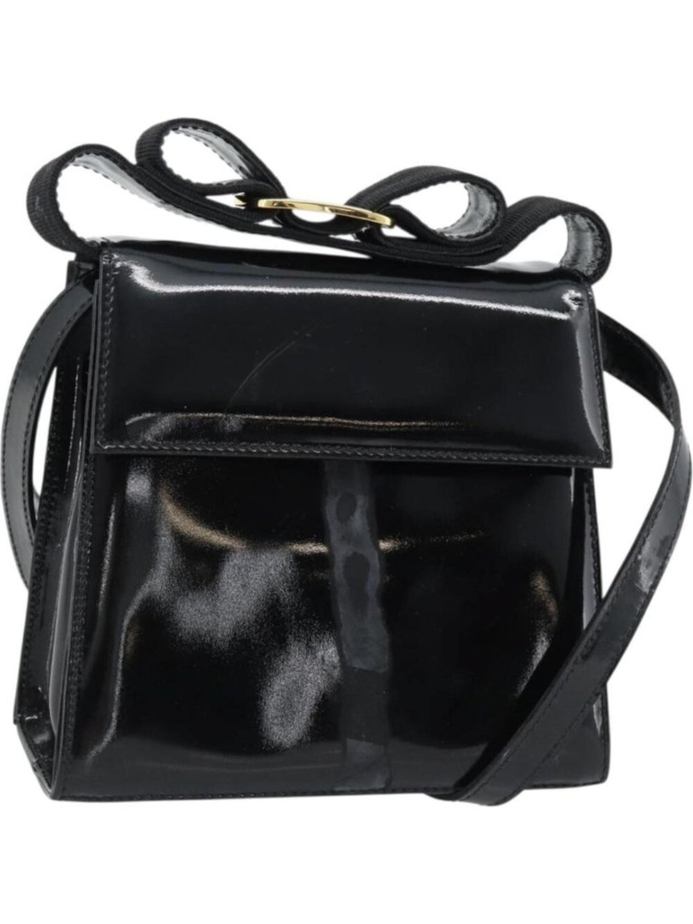 Salvatore Ferragamo Shoulder Bag Patent Leather Black Gold